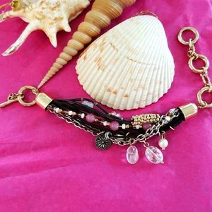 Leather, Beads & Gemstone Bracelet